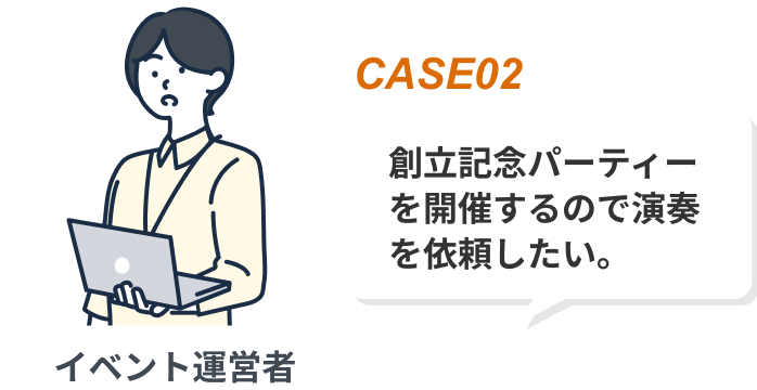 創立記念パーティーを開催するので演奏を依頼したい。