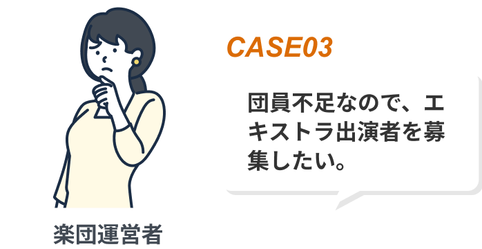 団員不足なので、エキストラ出演者を募集したい。